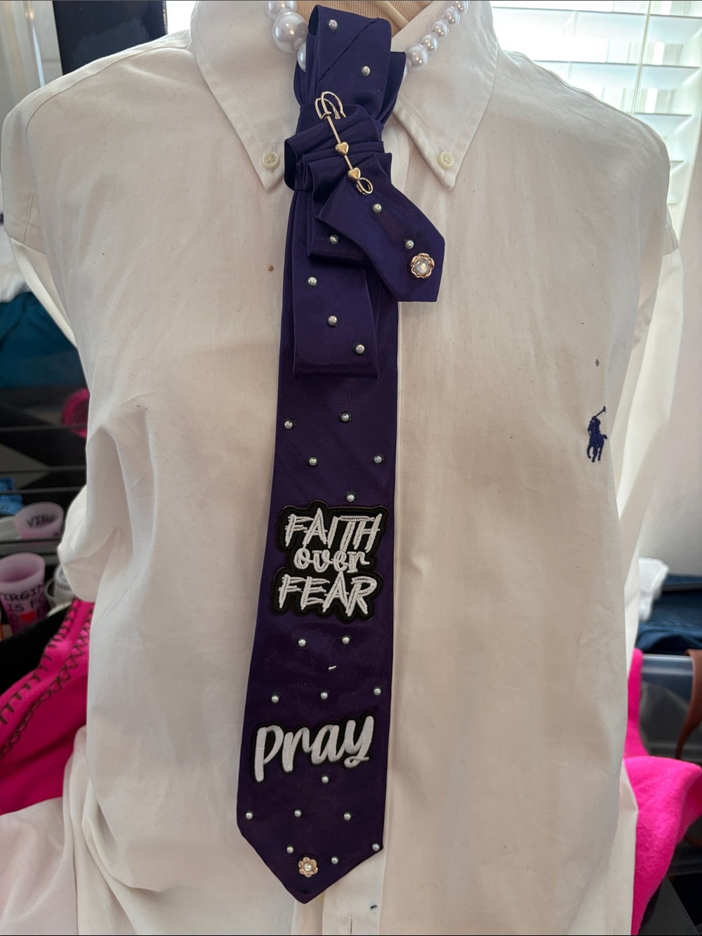 Kids Purple Decorative Tie with 'Faith Over Fear' & 'Pray' Accents custom made